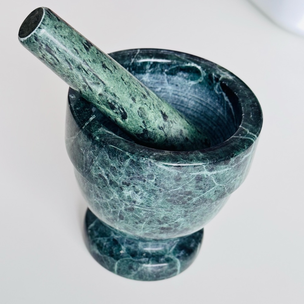 VINTAGE Green Marble Granite Stone Mortar & Pestle Set
